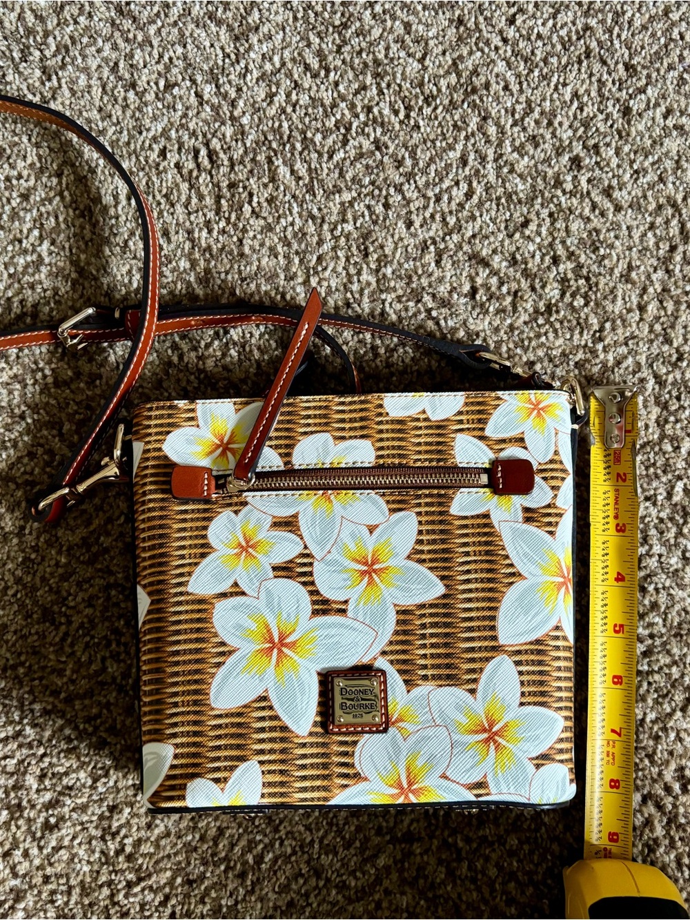 Dooney & Bourke Brown Wicker Print Floral Crossbody Plumeria - Picture 10 of 12